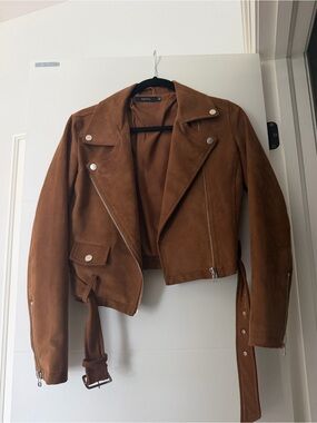Talula Suede Moto Jacket in Cognac